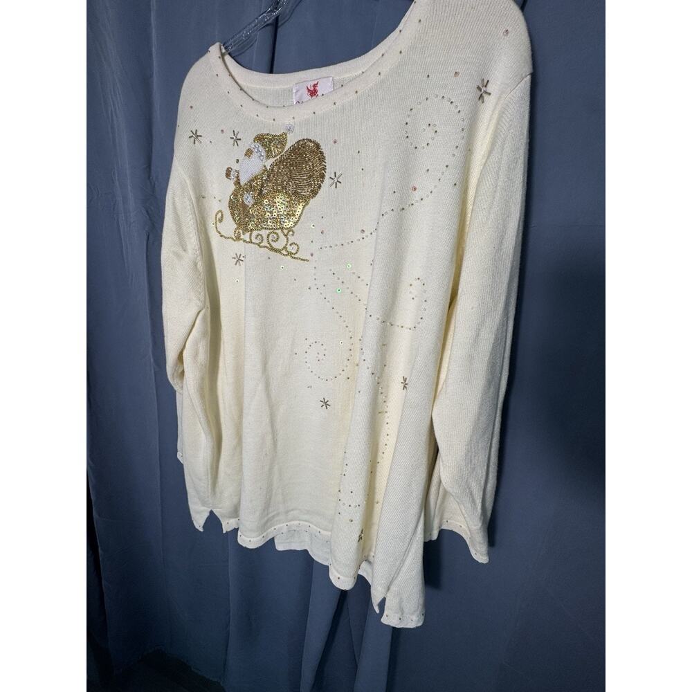 Quacker Factory Cream Ugly Christmas Sweater‎ women’s XL Sequin Santa Sleigh
